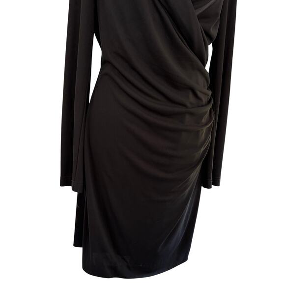 St. John Couture Black Draped Sz 6 Formal Cocktail Dress Long Sleeve Knee Length - Picture 3 of 7